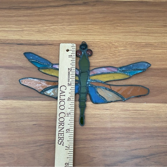 Vintage Stained Glass Dragonfly Window Hanging Sun Catcher 9”X6” Needs REWORK - Picture 7 of 11